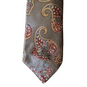 Countess Mara Mens Sistine Satin Paisley Silk Tie Grey Blue Burgundy Vintage